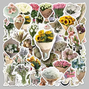 50pieces bouquet wind cartoon small fresh sticker suitcase refrigerator water cup personality decoration laptop sticker Decorative Stickers