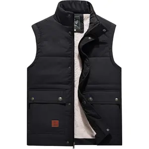 Men's Winter Warm Outdoor Padded Puffer Vest Thick Fleece Lined Sleeveless Jacket