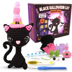 Halloween Crochet Kit, Black Witch Cat, Everything Included, Step-by-Step Video Tutorials