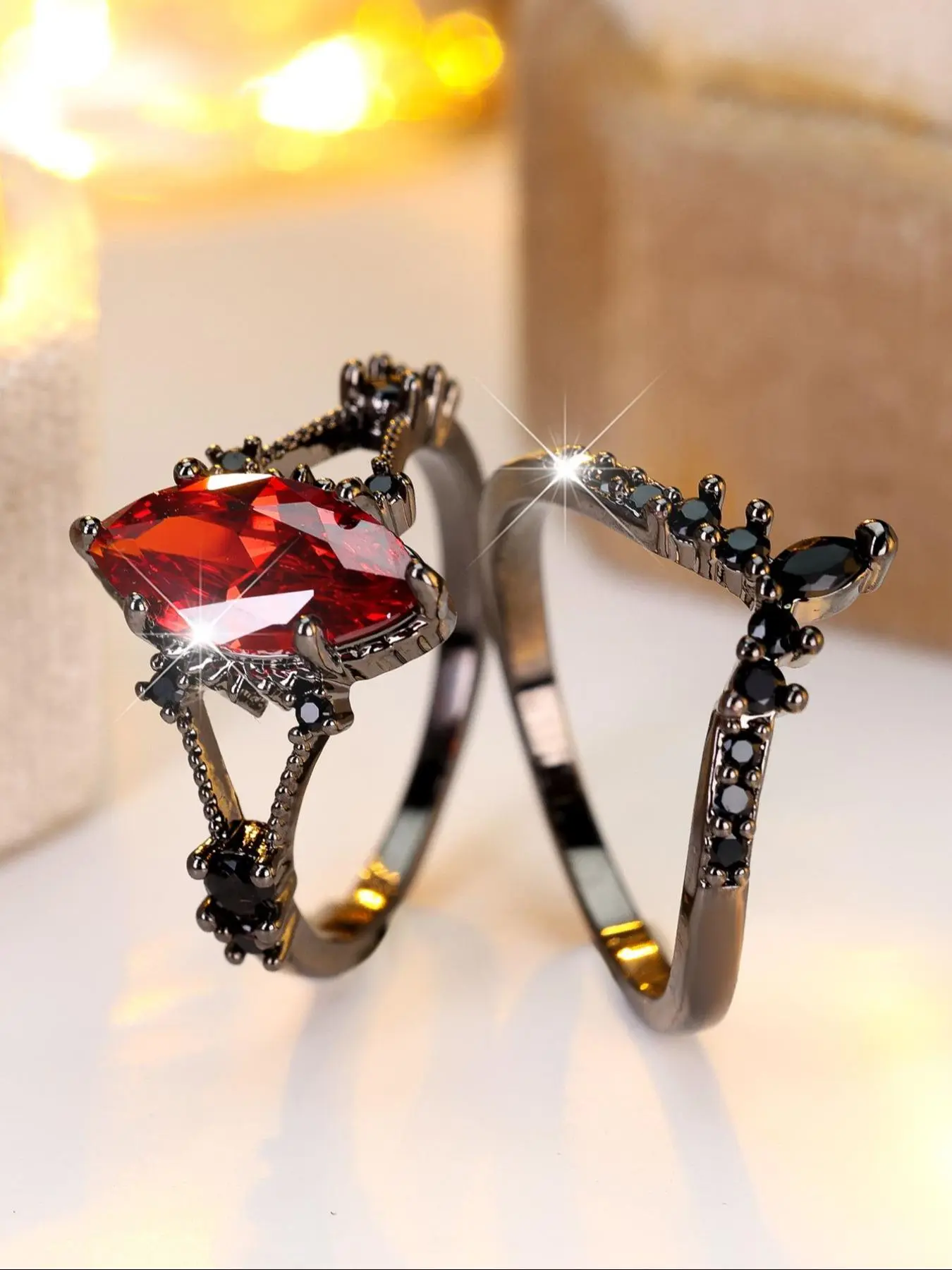 Vintage Artificial Gemstone Decorated, Fashion Punk Style Jewelry for Party, Daily Clothing Decor, Trendy All-match & Exquisite Jewelry for Birthday Gift, Artificial Zircon Ring