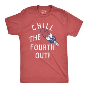 Mens Chill The Fourth Out T Shirt Funny Fourth Of July Popsicle Joke Tee for Guys Mens Funny T Shirts Cool Vintage Fashion T-Shirt Gift Classic Menswear Patriotic Apparel for Men Novelty Tees for Guys Red -