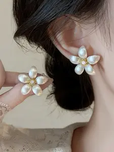 Elegant Floral Design Water Drill Embellished Fashion Drop Earrings for Women, Daily Wear, Party, Ballroom, All Seasons
