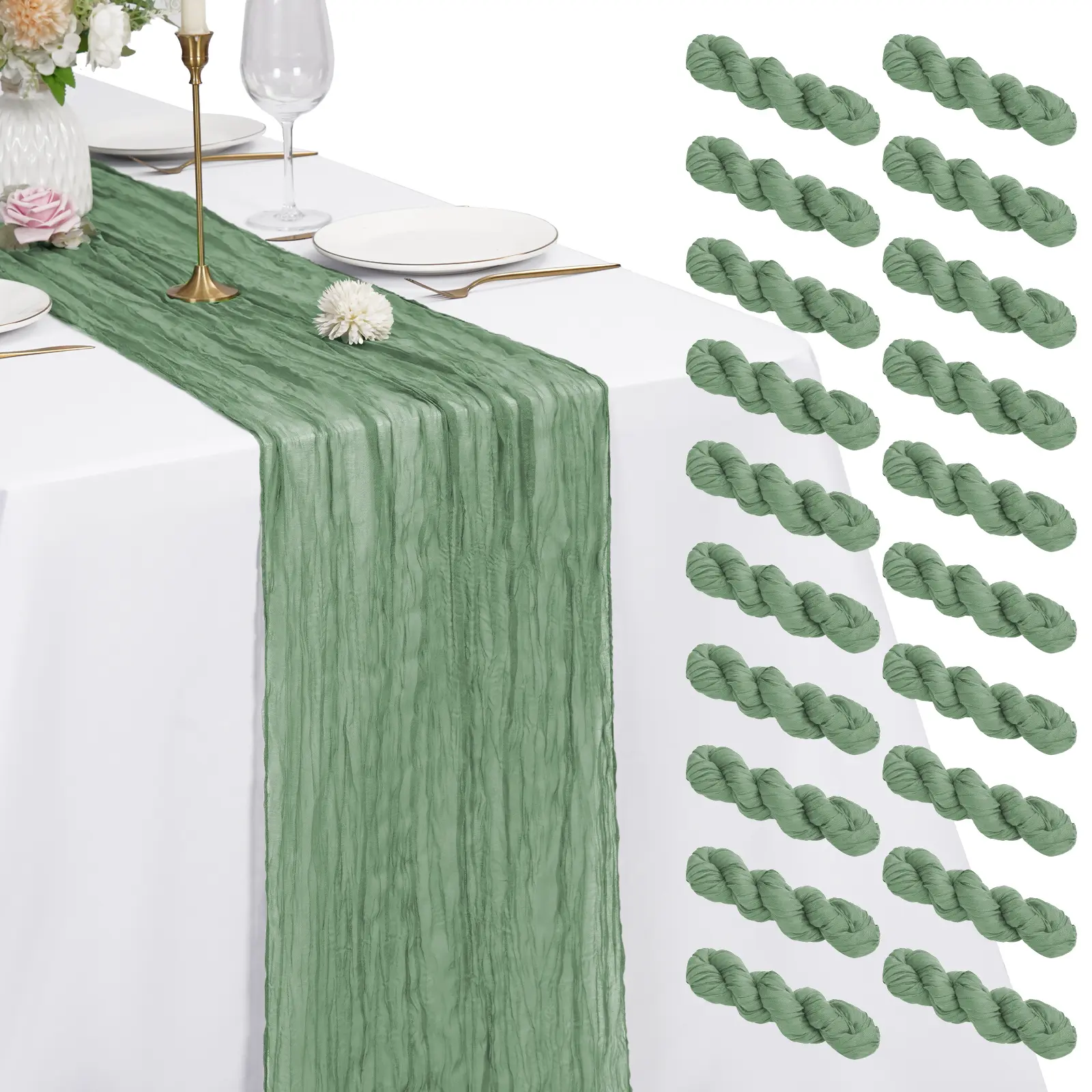 6/12/20 PC 17.7*108 inch Cheesecloth Table Runner,For Wedding,Bridal Shower,Party,Baby Shower，Halloween Decor Anniversary Party Household Items Decoration,#Outdoor gathering gear #Back-to-school #Halloween