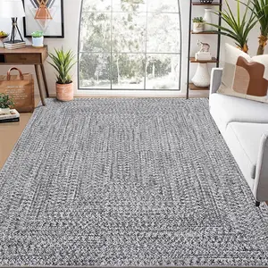 Printed Braided Washable Rug Non-Slip Stain Resistant Area Carpet Farmhouse Solid Color Rug Suitable For Living Room Bedroom Hallway Kitchen grey  rug