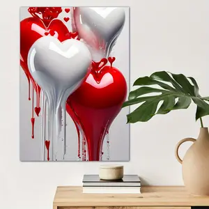 1pc Red and White Hearts Canvas Wall Art for Home Decor, High Quality and Fans Wall Decor, Valentine's Day Canvas Prints for Living Room Bedroom Bathroom Kitchen Office Cafe Decor, Perfect Gift and Decoration