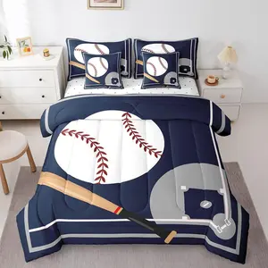 Feelyou 7-Piece Sports Themed Baseball Bedding Set for Boys - Soft Blanket Bedding Set with Breathable Fitted Sheet, Breathable Flat Sheet, Pillowcases, and Shams, Breathable Sheets