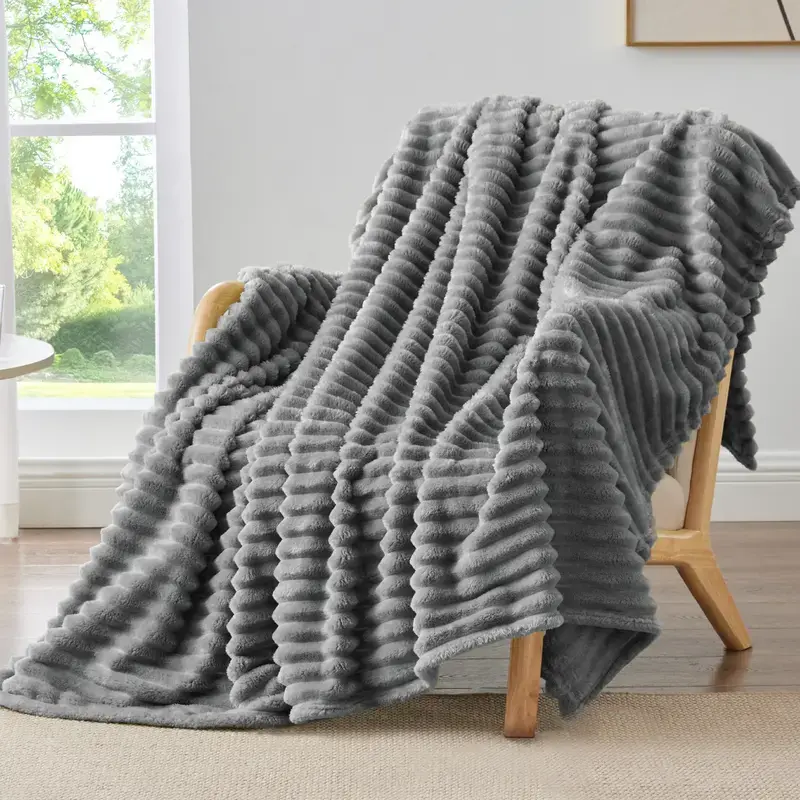 Fleece Throw Blanket, 300GSM Super Soft Blanket, 3D Stripe Texture Fluffy Blanket, Cozy Blanket for Couch, Sofa, Bed, Living Room, Home Decor, All Seasons, Decorative, Gift Idea