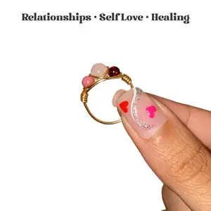 Divine Feminine Crystal Ring for self love power healing rhodonite rose Quartz and garnet