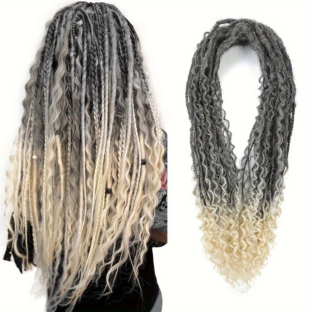 15Pcs Mixed Double Ended Dreadlock Extensions 24 Inch, Handmade Boho Hippie Style Straight & Curly Dreads Hair Extensions for Women