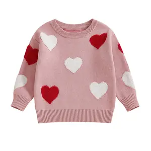 Kids Girls Pullover Sweater Casual Heart Pattern Warm Knitted Long Sleeves Cotton Soft Knitwear for Toddler