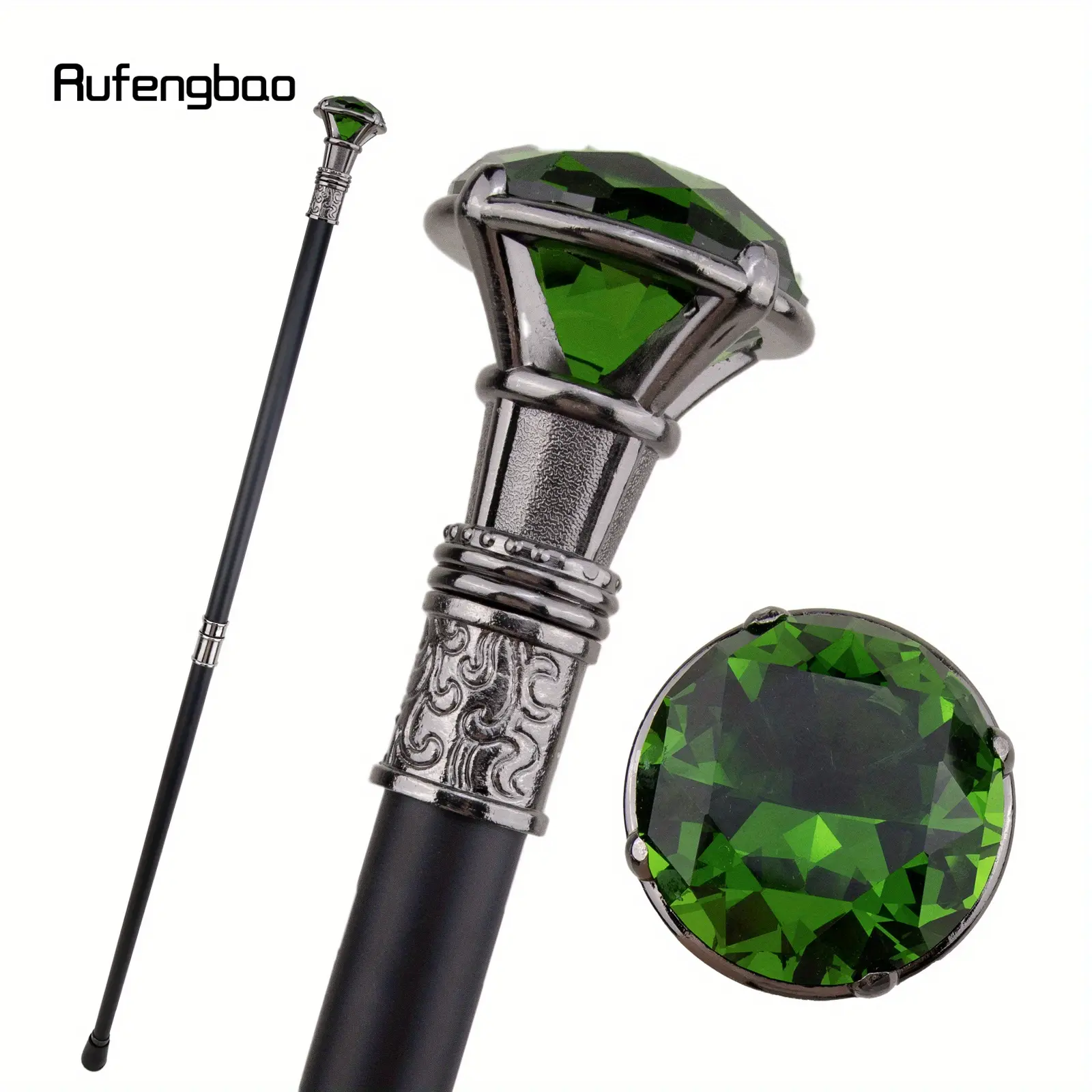 Green Diamond Type Silver Walking Cane Cool Fashion Decorative Walking Stick Gentleman Elegant Cosplay Cane Knob Crosier 93cm Hiking Stick
