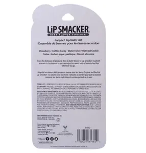 Lip Smacker Flavored Lip Balm & Pink Lanyard Set | Strawberry, Cotton Candy, Watermelon, Oatmeal Cookie Flavors | For Kids | Stocking Stuffer | Christmas Gift | Set of 4
