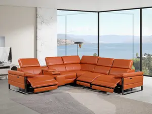 Global United 1246CM-6PC 6 pc Divan Camel Italian Leather Power Reclining Sectional Sofa with Adjustable Headrests & Wireless Charging