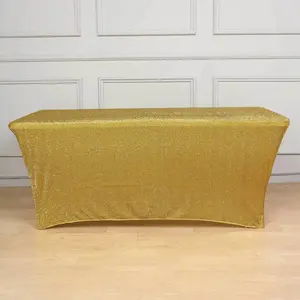 Shimmer Tinsel Spandex Rectangle Tablecloth 72"x30" Metallic Gold Glittered Shiny Stretch Table Cover for Shimmering Event Decor