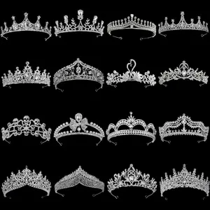 Silver Crystal Rhinestone Princess Cake Crown Bridal Wedding Tiaras Birthday Party Fashion Headdress Bridesmaid Gift For Women