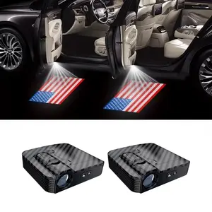 2PCS engraving lights on car U.S. Flag Car Door Welcome Shadow LED Projector – Dynamic LED Lights for Cars, Battery Powered, Easy Installation, 4 Reflective Stickers + 4 Double-Sided Adhesive Camouflage Design U.S. Flag Car Door Sign Lights