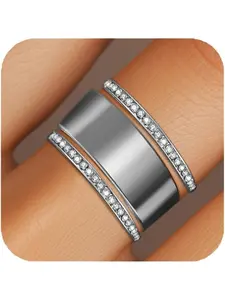 2-piece 14K Gold-plated Stackable Ring Compatible with Oura Ring Gen 4/Gen 3, Set with Cubic Zirconia Simulated Diamonds, Women's Stackable Ring/Stainless Steel/Fade-resistant/Hypoallergenic/Couple/Festival/Party/Ideal Gift