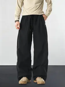 Men's Double-Zip Mesh Parachute Cargo Pants, Baggy Wide Leg Techwear Streetwear Trousers, Breathable Drawstring Casual Pants HML-3109