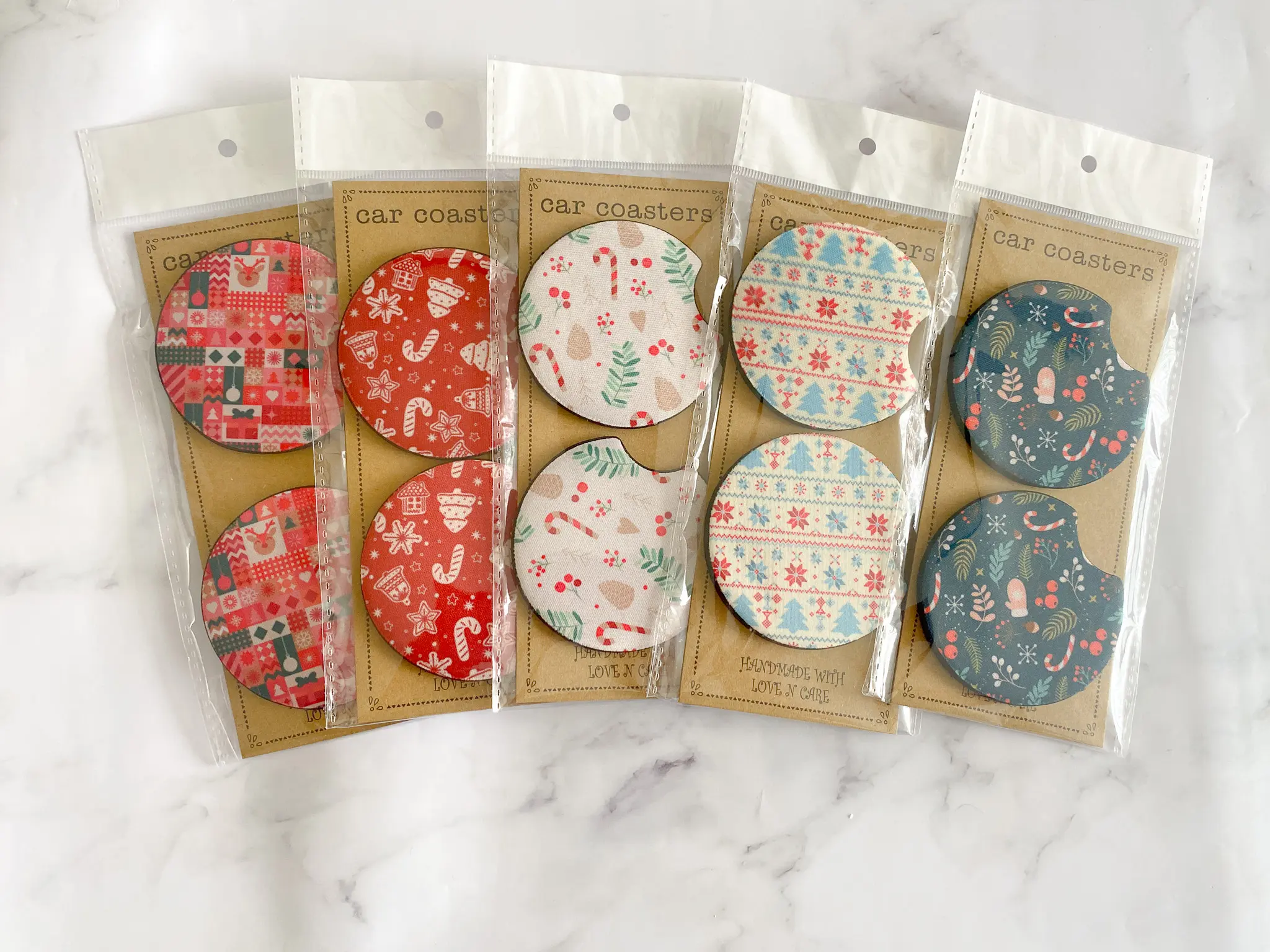 Christmas Holidays Cute Car Coasters, Set of 2, Cute Aesthetic Car Coasters, New Car Gift, Gifts for Her, Flower Coasters for Car Tableware Thick