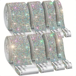 8 rolls of self-adhesive rhinestone tape - 8 Yards (1 Yard Per Roll), Suitable for Handicrafts, Weddings, Birthdays, Cars, Phones, Hat Decorations - Perfect for DIY, Multifunctional Decorative Gemstone Crafts Stickers and Tapes
