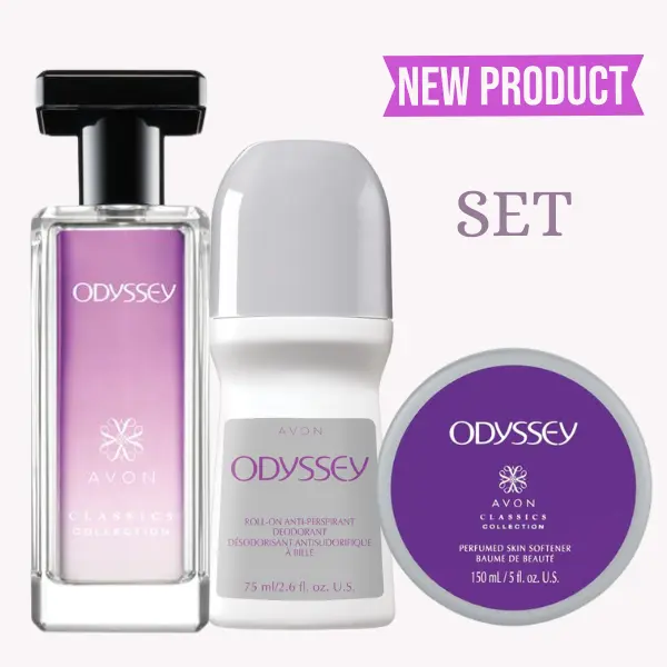 Avon Odyssey Cologne Spray 1.7 oz, skin softener and deodorant roll-on. SET