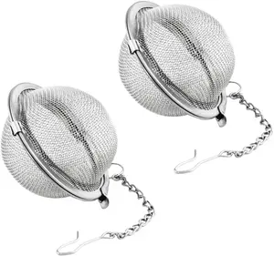 2pcs Stainless Steel Tea Strainer Infuser Ball Mesh Filter with Extended Chain Hook for Loose Tea Leaves 2 Inch Non Toxic Odorless Durable