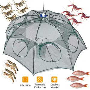 Fishing Bait Net Trap 95x95x40cm Foldable Crab Shrimp Minnow Crawdad Fish Cast Dip Cage Mesh 8 Entrances Automatic Contraction Durable Nylon