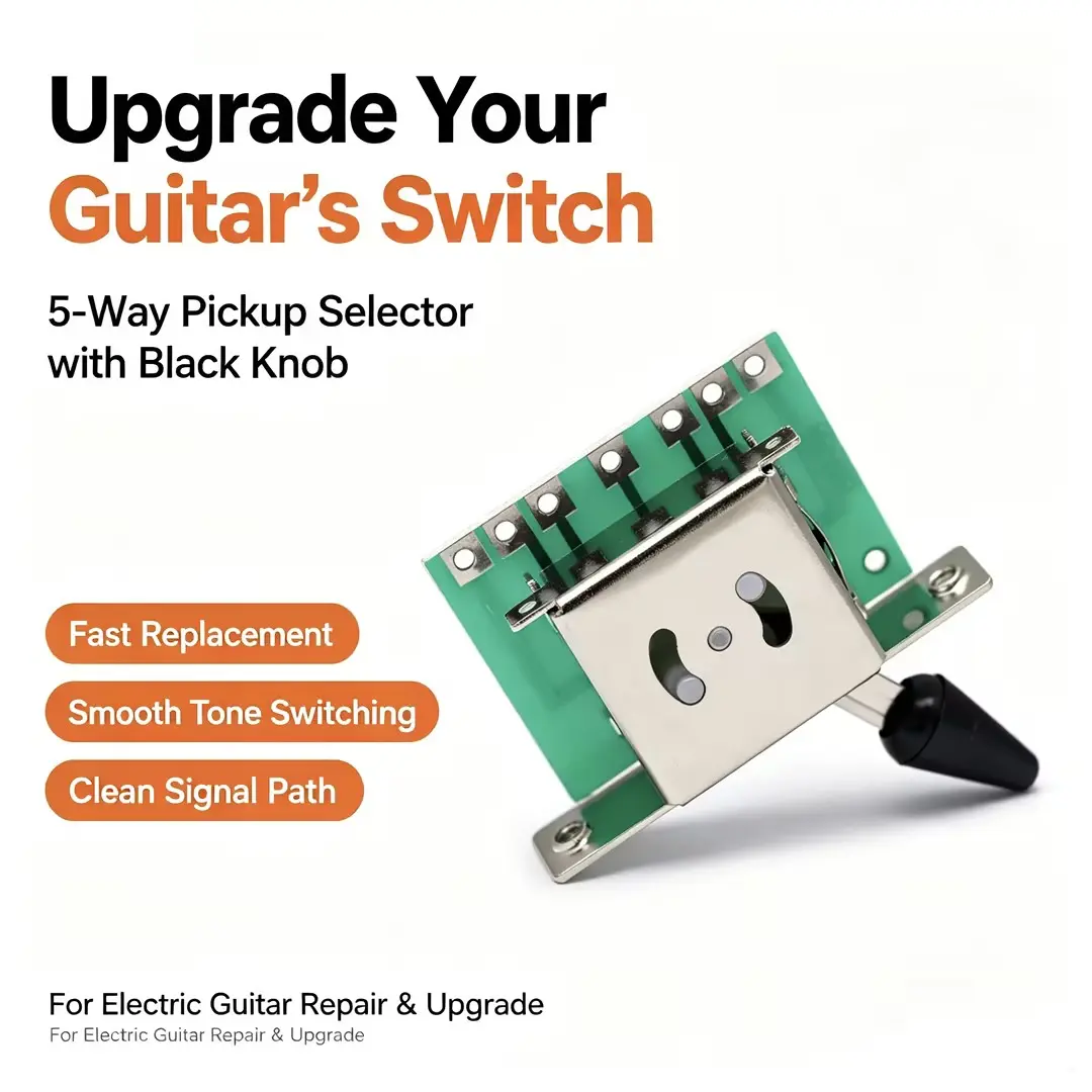 5 Way Guitar Pickup Selector Switch, All Metal 5-Position Toggle Switch with Black Knob & Mount Screws, Direct Replacement Upgrade for Fender Stratocaster Telecaster ST SQ Electric Guitar Repair Parts