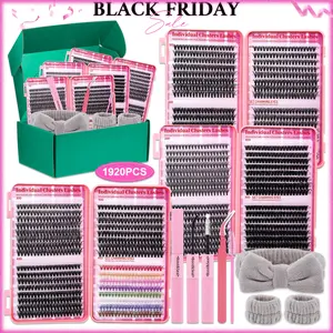 1920 PCS or 640 PCS D-Curl Individual Lashes Clusters Kit, DIY Eyelashes Kit, 8 Natural and Colorful Styles Lash Book with Bond and Seal, Brush Applicator, Headband and Wristband, Easy DIY Extensions for Daily Makeup