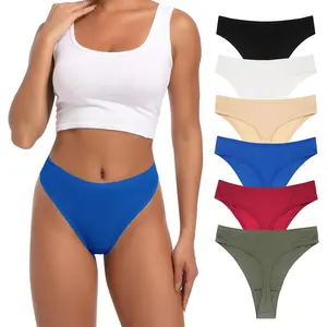 Cotton Thongs for Women High Waisted Women Panties No Show Comfortable Underwear Sexy Tangas Black Pack 6