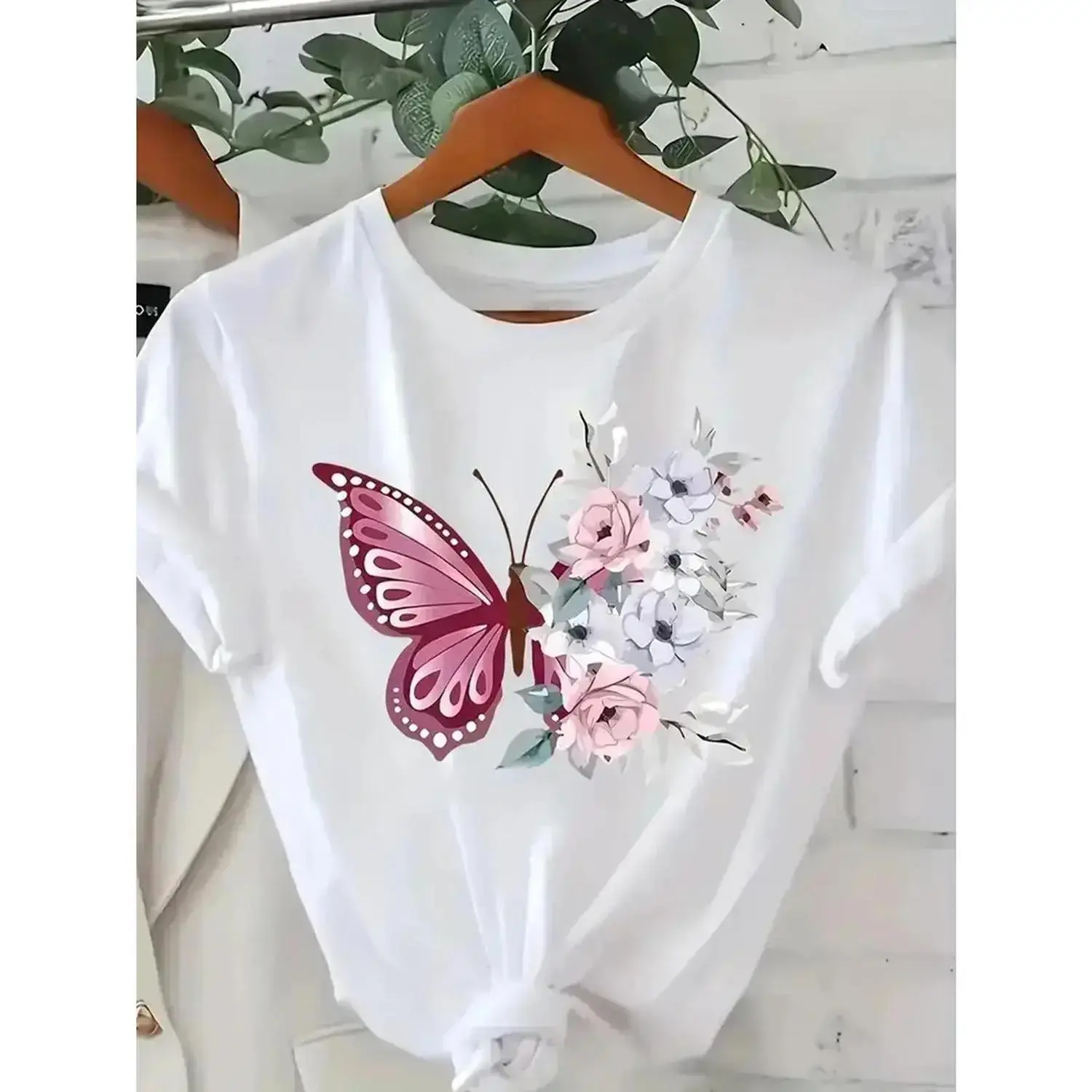 Fashionable Printed Womens TShirt Comfortable Round Neck Casual Elegant Top Ideal for Summer and Events