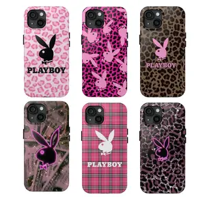 Playboy leopard print pink phone case, compatible with iPhone 17/16/15/14/13/12/11 and Samsung Galaxy S21-S25, stylish and durable, a birthday gift suitable for both men and women.