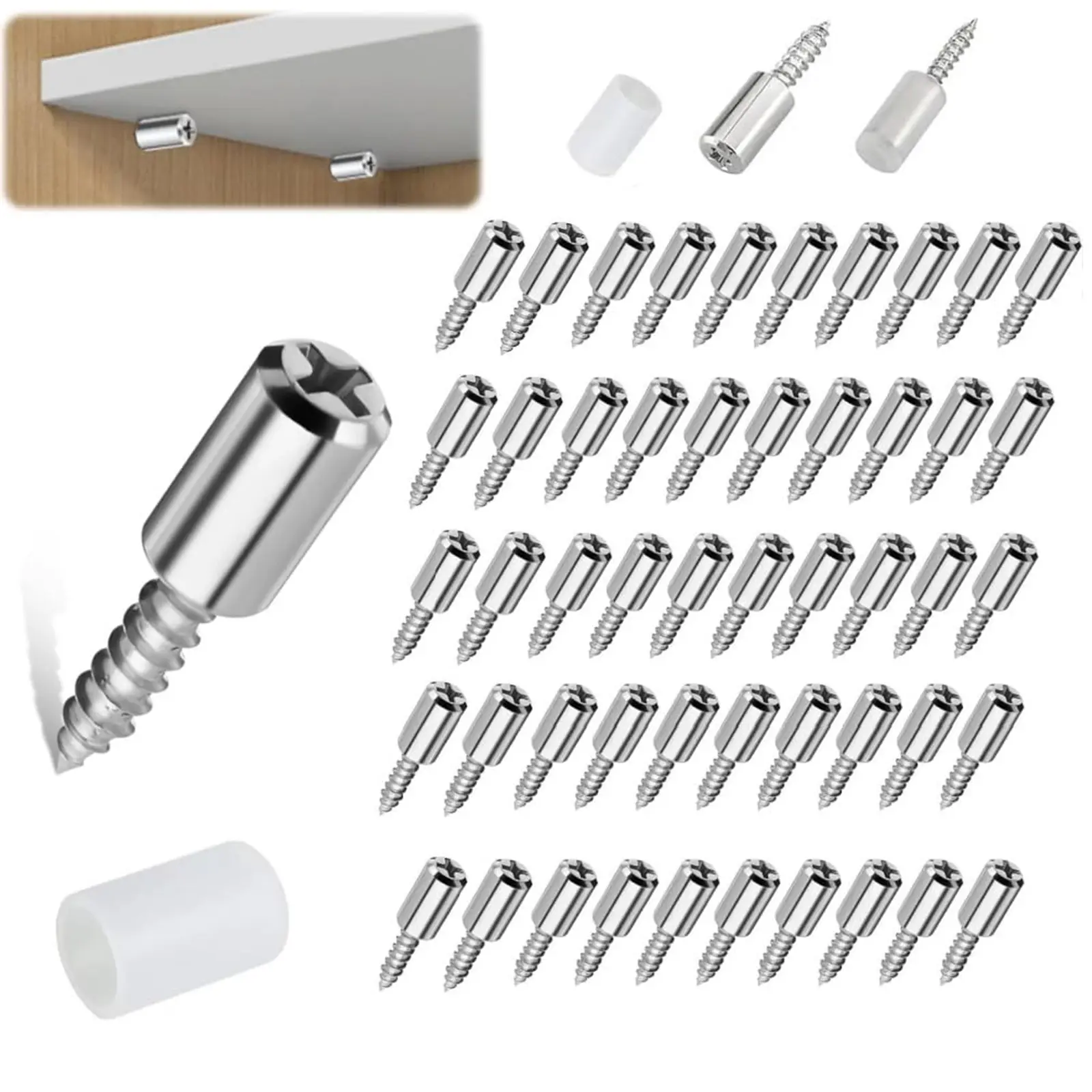 30 Self-Tapping Cross Screws with Non-Slip Sleeves, Cabinet Laminate Shelf Pins for Furniture Cabinets Shelves, Home Fixed Support Hardware, Self-Tapping Screw