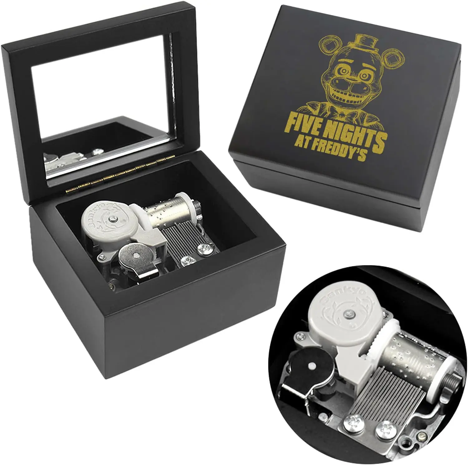 Sinzyo Small Wooden Vintage Clockwork Grandfather Musical Box, with Black Gift Box & Mirror, Decorative Home Decor Ornament, Ideal Birthday Gift for Loved Ones