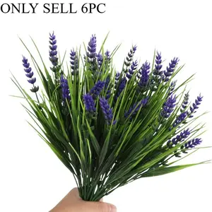 6 Bundles Artificial Plants, Outdoor Faux Lavender Flowers, Fake Monstera Plastic Greenery, Garden Plants for Home Porch Window Terrace Hanging Planters, Indoor Decor, Artificial Lavender Bouquet