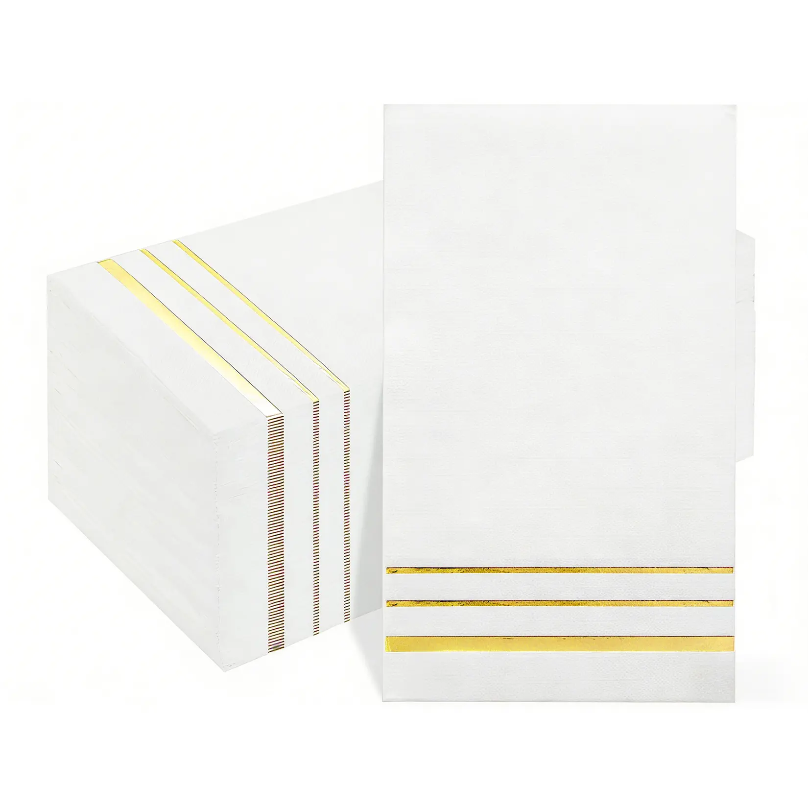 300-Pack 3-Ply Elegant Disposable Paper Napkins with Gold Foil Trim, 15.7x13" Soft & Absorbent Guest Towels for Weddings & Upscale Events, Luxury Party Dinner Cocktail Decorative Tissue (Gold/Silver), Wedding