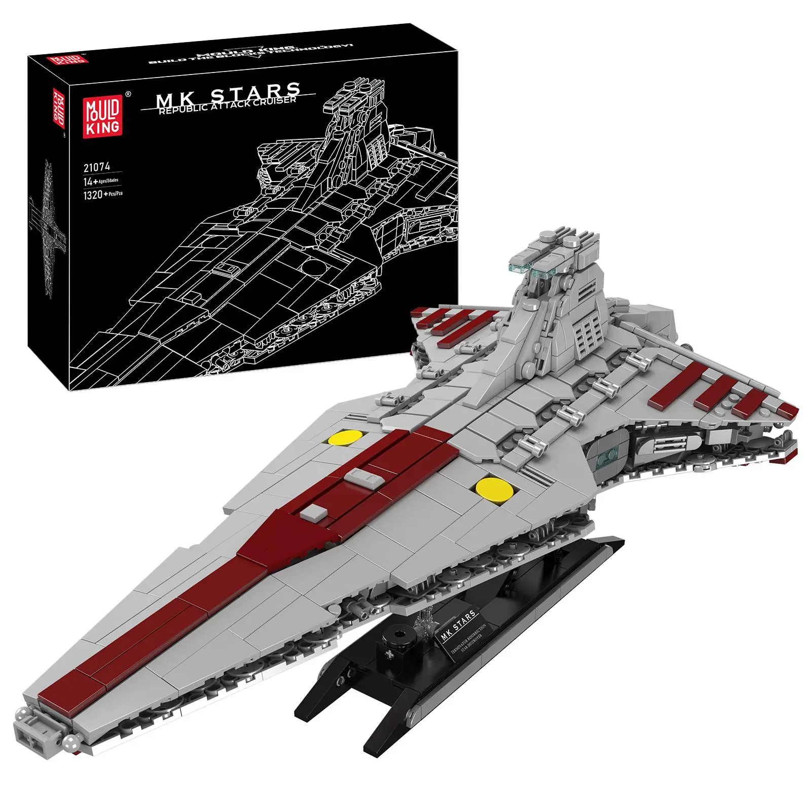 Mould King 21074 Venator Class Republic Attack Cruiser Building Set, Unisex STEM Building Blocks, 1320-Piece DIY Collectible Starship Model for Adults & Kids, Building Sets, Collectibles