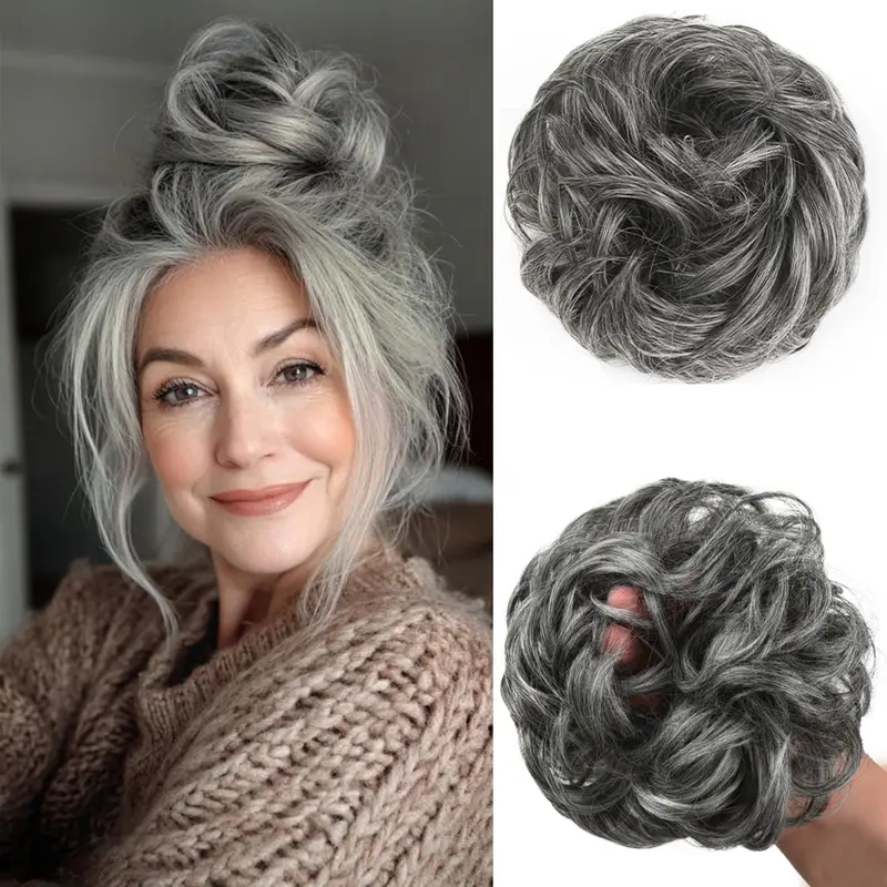 Large Messy Bun Hair Piece Wavy Curly Scrunchies Synthetic Chignon Ponytail Hair Extensions Thick Updo Hairpieces for Women Glueless Clip In