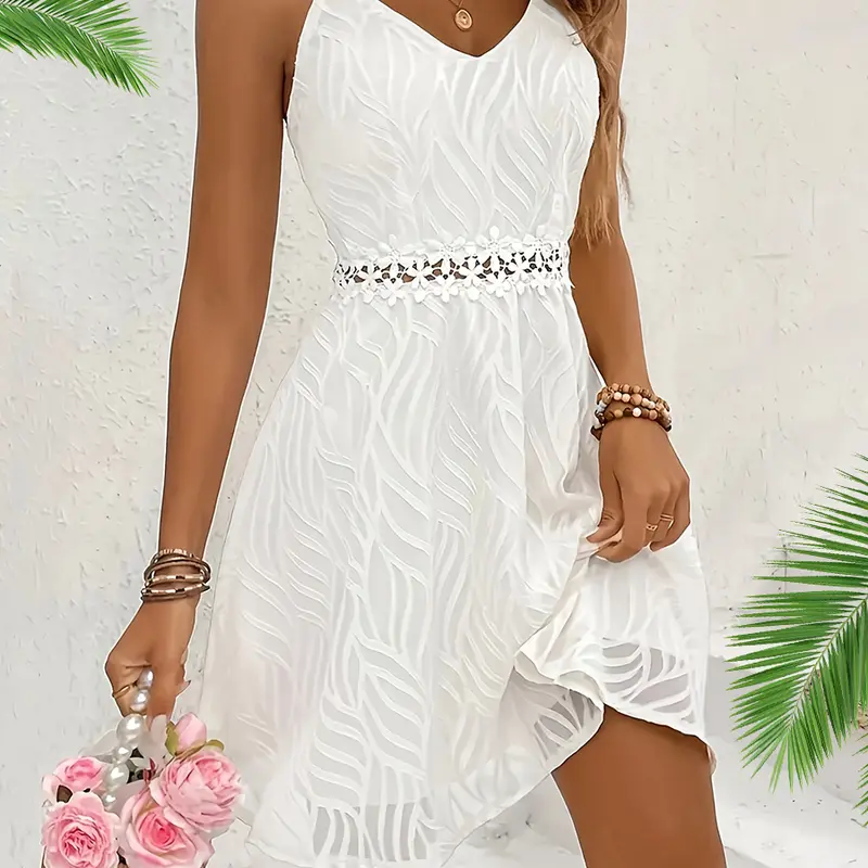 Summer Dresses for Women 2025 Vacation Dress Sleeveless A Line Dress V Neck Double Layer White Cami Dress