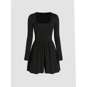 Cider [size 2-10] Solid Square Neck Ruffle Romper