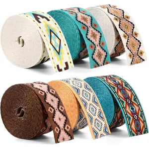 6 Rolls Boho Printed Nylon Webbing Straps, 1.5 Inch 3.3 Yard Wide Webbing Belt for Purse, Backpack, Seat Belt, Bags and Luggage
