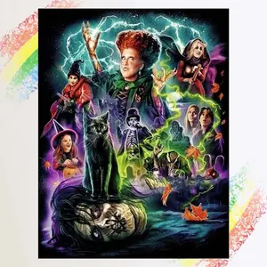 1pcs 5D DIY diamond painting kit, 5D diamond art set, DIY decoration, wizard, black cat, zombie. Full round drill DIY diamond painting kit, mosaic, diamond art, DIY art home decoration, suitable for Halloween and Christmas.