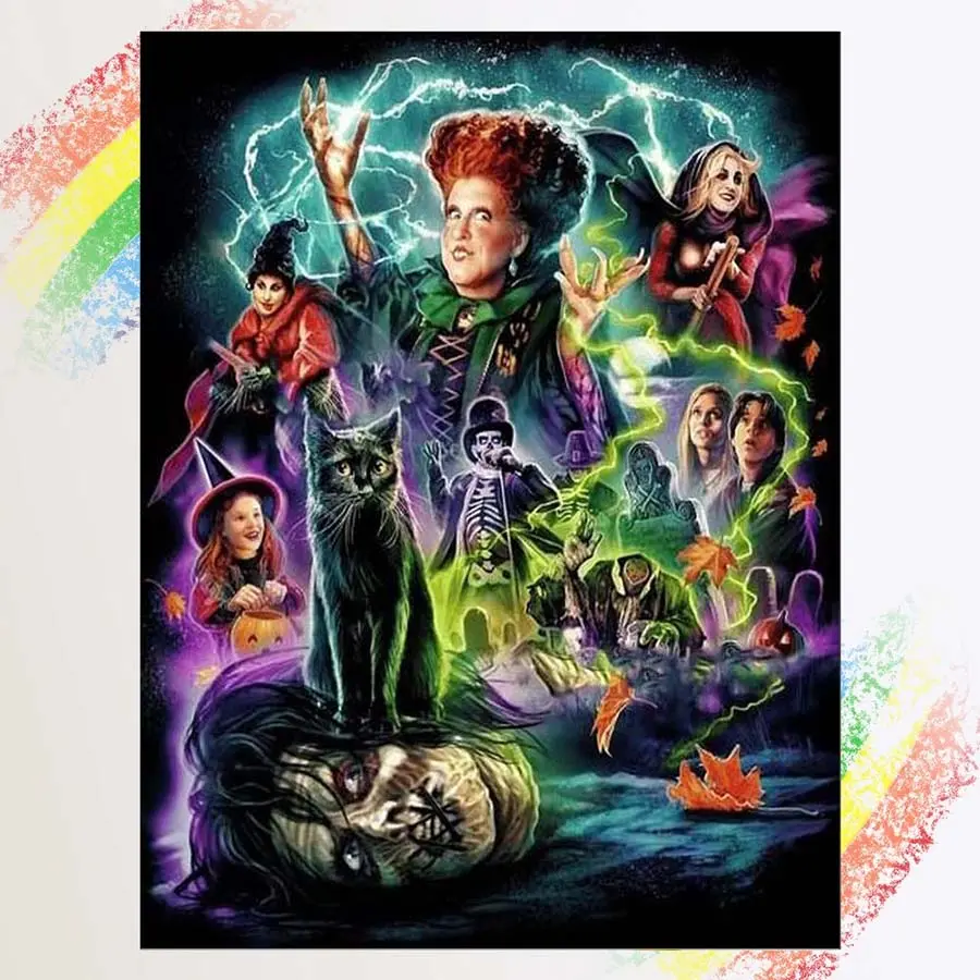 1pcs 5D DIY diamond painting kit, 5D diamond art set, DIY decoration, Handicraft, wizard, black cat, zombie. Full round drill DIY diamond painting kit, mosaic, diamond art, DIY art home decoration, suitable for Halloween and Christmas.