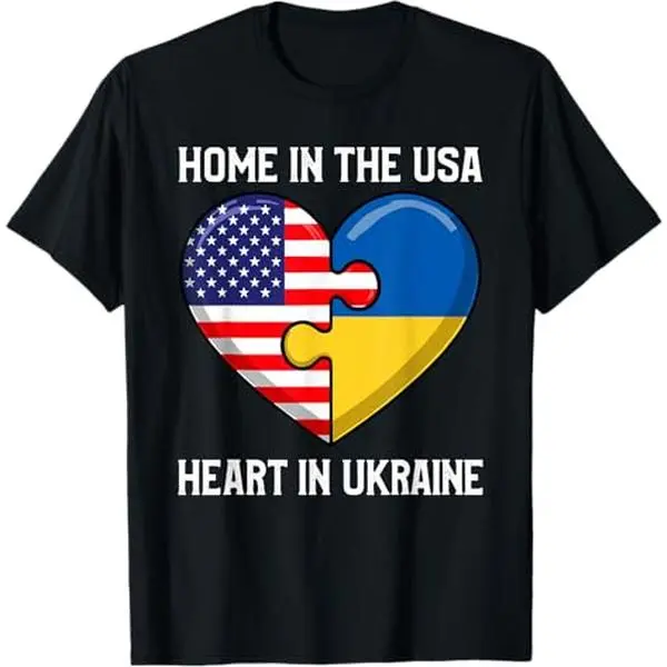 Men's 100% Cotton Classic Fit Short Sleeve Round Neck T-Shirt - USA-Ukraine Flag Love Print, Patriotic, Multi-Size (2XL,3XL,4XL), Soft Clothes, Long-Lasting Ink, Casual Tops
