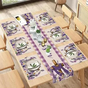 1 piece/5 piece/7 piece set of Easter cross Christian table flags and placemats, religious lavender daisy purple checkered kitchen table decoration, spring burlap indoor and outdoor home decoration party decoration supplies
