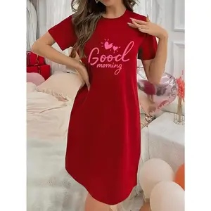Soft Micro Stretch Women's Lingerie Good morning Printed Short Sleeve Round Neck Nightgown Sexy Elegant Young Style Women's Valentine's Day Dress Mother's Day Christmas Thanksgiving New Year Gift Ideas