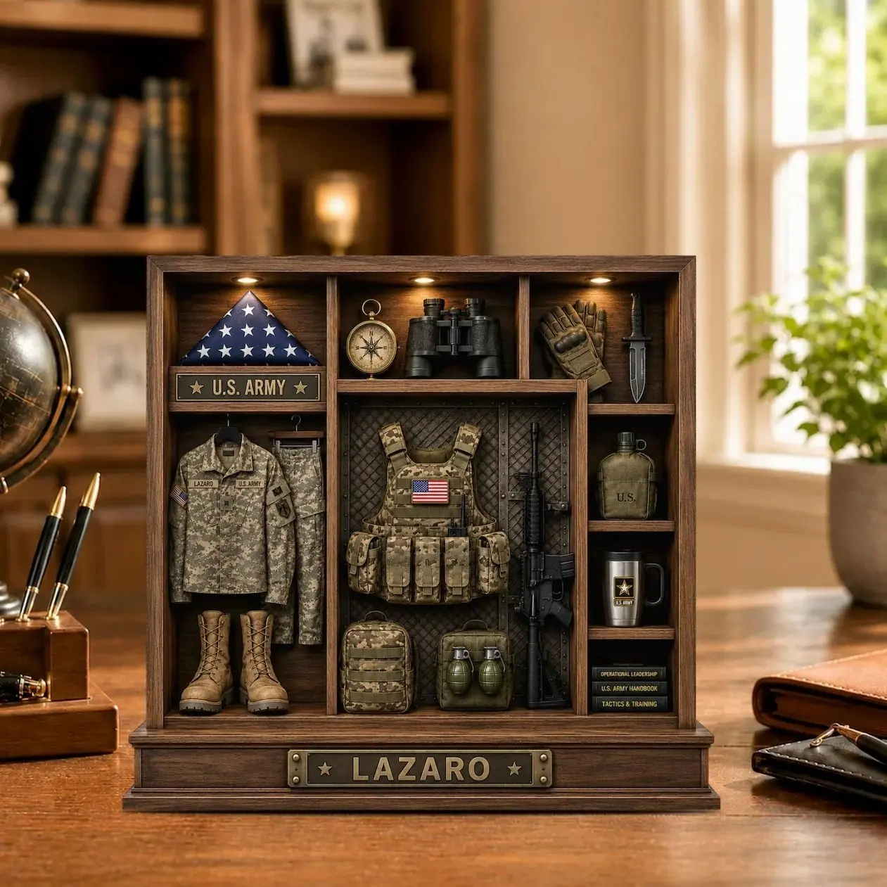 Personalized US Army Shadow Box, Custom Military Retirement Gift, Army Veteran Keepsake, Soldier Service Display, Army Desk Decor