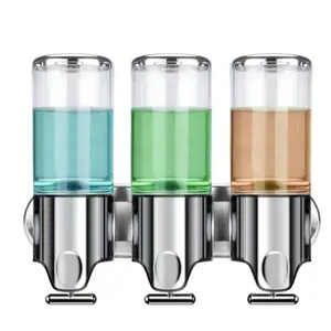 3-in-1 Wall-Mounted Dispenser for Shampoo, Soap & Conditioner - No-Drill, Transparent Bottles, Ideal for Bathroom & Hotel Shower Gel Organizer