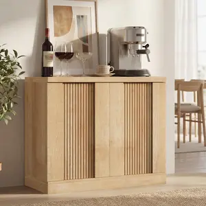 HAUOMS Storage Cabinet, Buffet Cabinet, Fluted Console Cabinet, Sideboard with Adjustable Shelf, Mid Century Modern Buffet Table, Credenza, for Kitchen, Living Room, Entryway