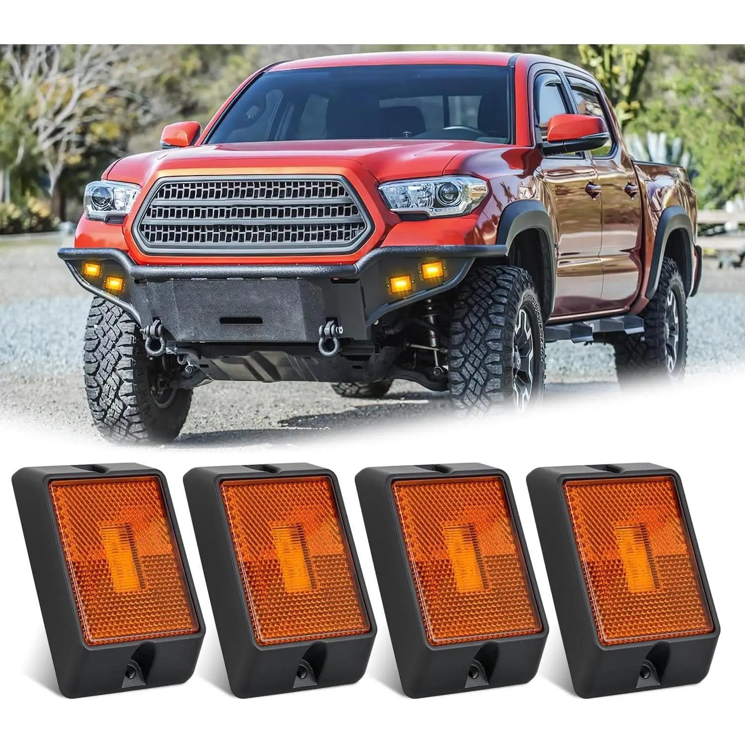 Nilight 4PCS Square 3LED Amber Side Marker Lights, ABS Shell, IP67 Rated, Reflective Lens, Surface Mounted, Waterproof 12V Front Rear Indicator Clearance Lights for Truck/RV/Boat
